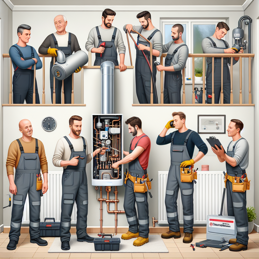 Heating engineers in Kirriemuir professionally installing a new home boiler, demonstrating step-by-step boiler installation and service procedures.